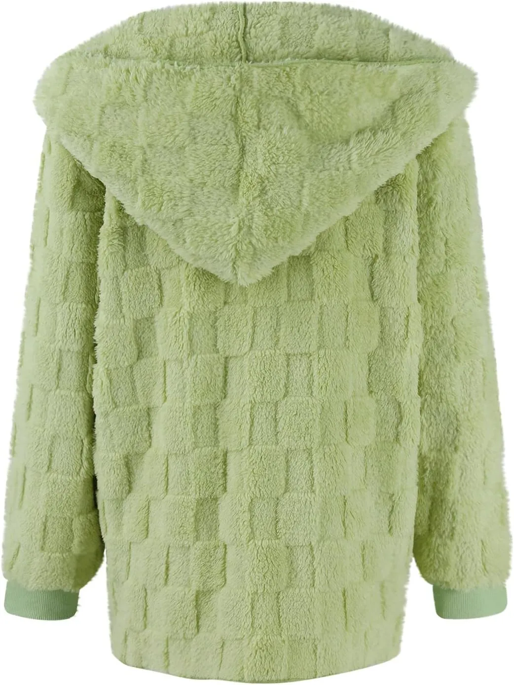 Womens Fleece Jacket Open Front Hooded Cardigan Warm Winter Coat Sherpa Fuzzy Teddy Jacket Outerwear with Pockets