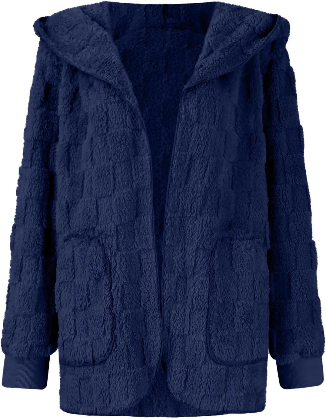 Womens Fleece Jacket Open Front Hooded Cardigan Warm Winter Coat Sherpa Fuzzy Teddy Jacket Outerwear with Pockets