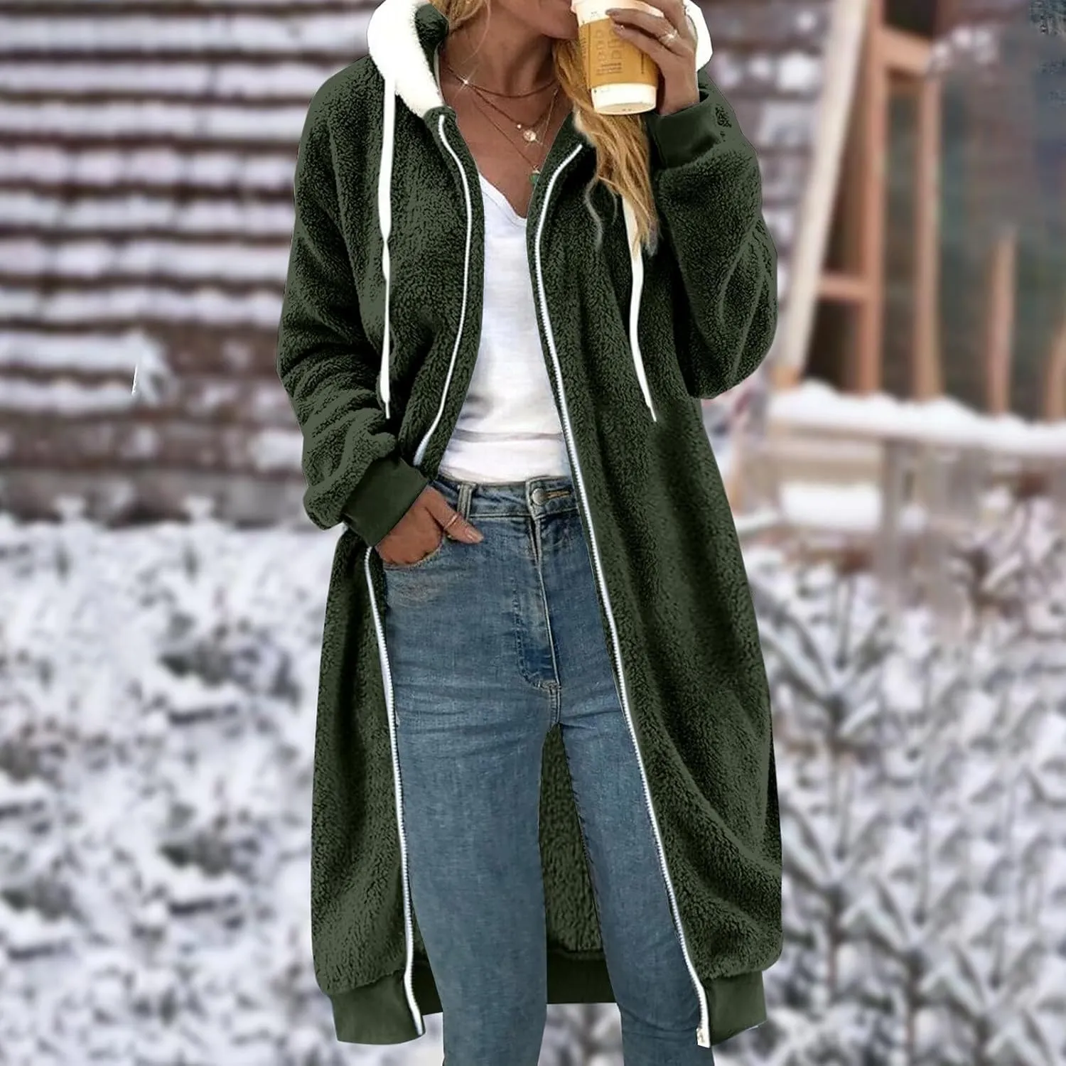 Women's Fuzzy Cardigan Jacket Winter Warm Flannel Fleece Baggy Trendy Hoodies Lightweight Long Length Casual Outwears