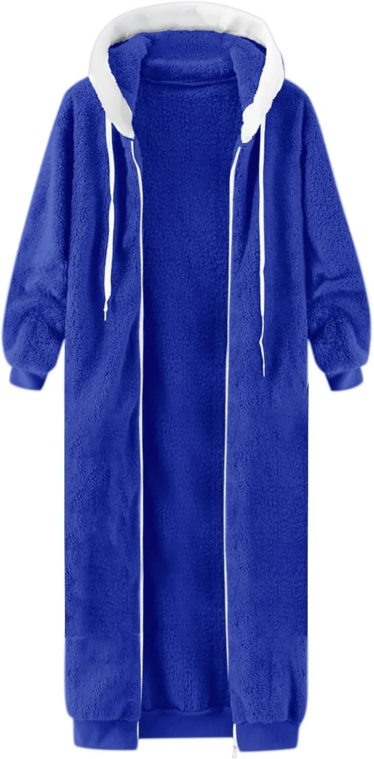 Women's Fuzzy Cardigan Jacket Winter Warm Flannel Fleece Baggy Trendy Hoodies Lightweight Long Length Casual Outwears