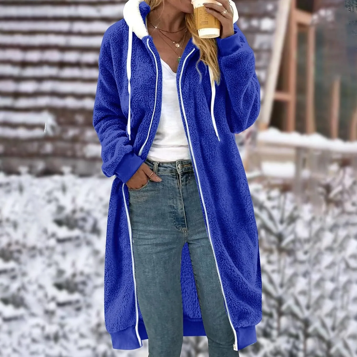 Women's Fuzzy Cardigan Jacket Winter Warm Flannel Fleece Baggy Trendy Hoodies Lightweight Long Length Casual Outwears