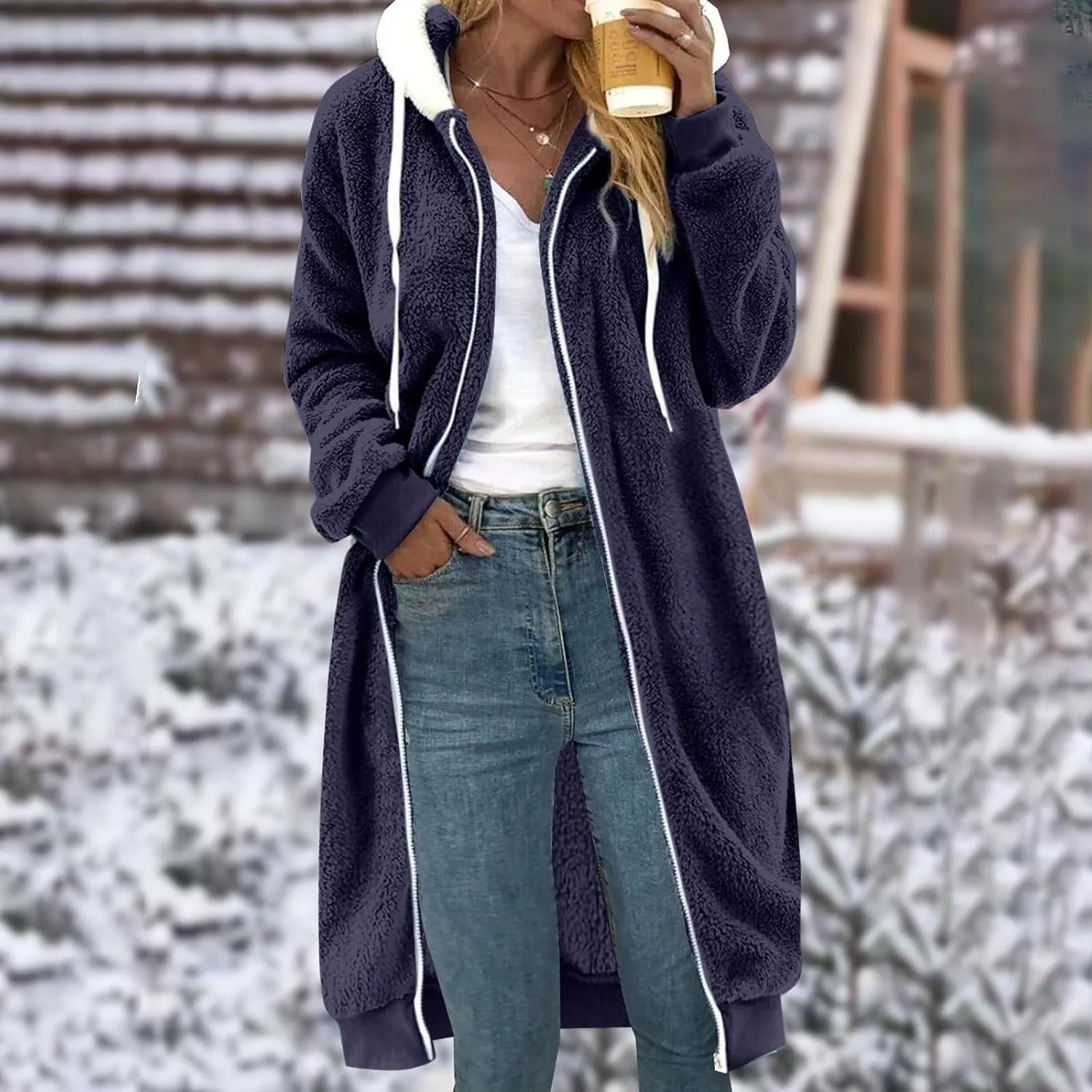 Women's Fuzzy Cardigan Jacket Winter Warm Flannel Fleece Baggy Trendy Hoodies Lightweight Long Length Casual Outwears