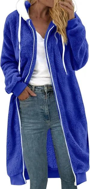 Women's Fuzzy Cardigan Jacket Winter Warm Flannel Fleece Baggy Trendy Hoodies Lightweight Long Length Casual Outwears