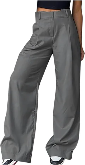 Women's High Waist Satin Pants Elegant Wide Leg Pants Casual Work Office Long Trousers Loose Palazzo with Pockets
