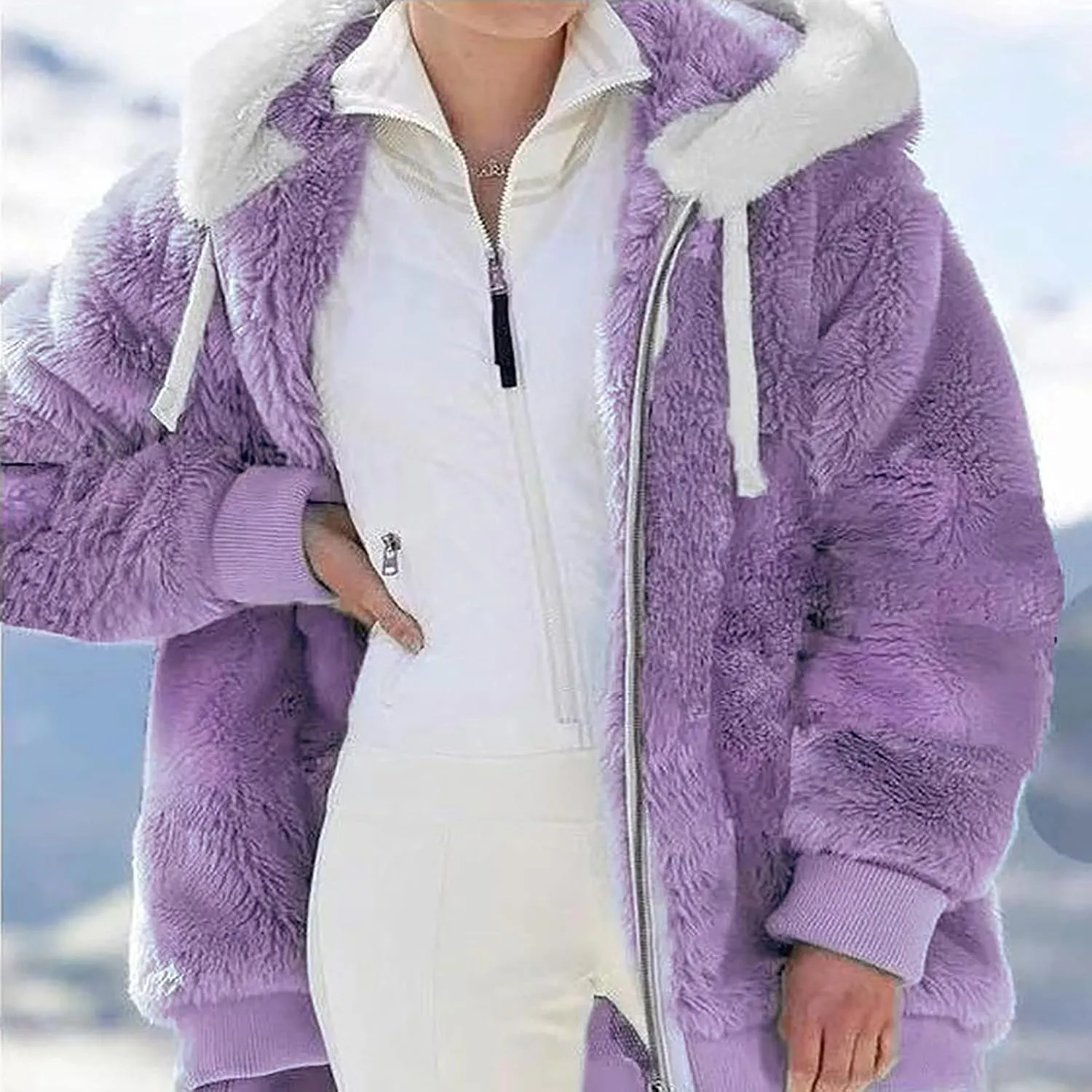 Womens Hooded Zip Up Sherpa Jacket Oversized Fuzzy Hoodies Long Sleeve Soft Fleece Sweatshirts Warm Winter Coat