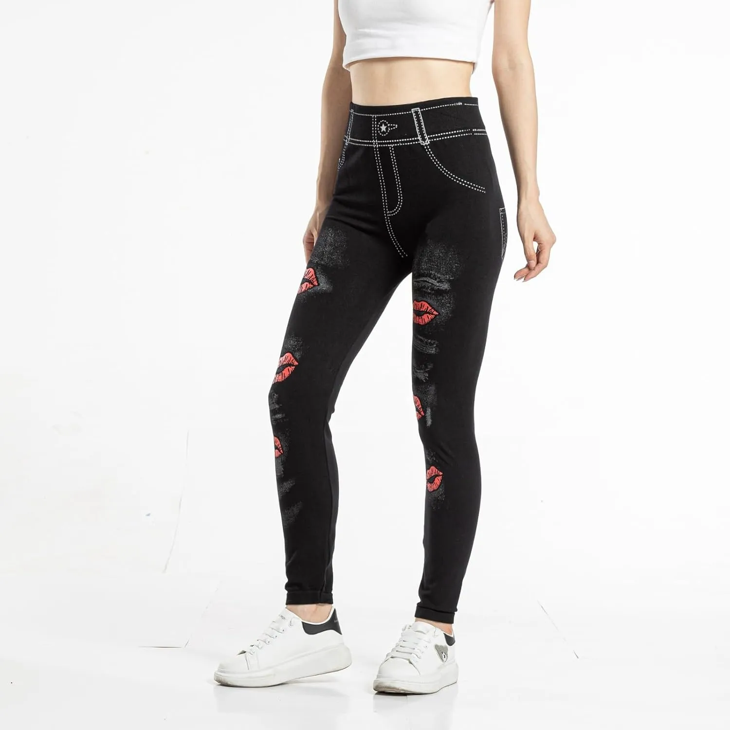Women's Imitation Denim Leggings Trendy High Waist Stretchy Slim Fit Yoga Trousers Fall Fashion Workout Yoga Pants