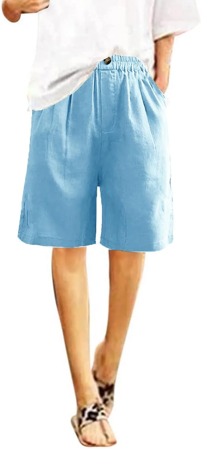 Womens Knee Length Shorts Dressy Casual Summer Loose Wide Leg Bermuda Shorts High Waisted Beach Vacation Outfits
