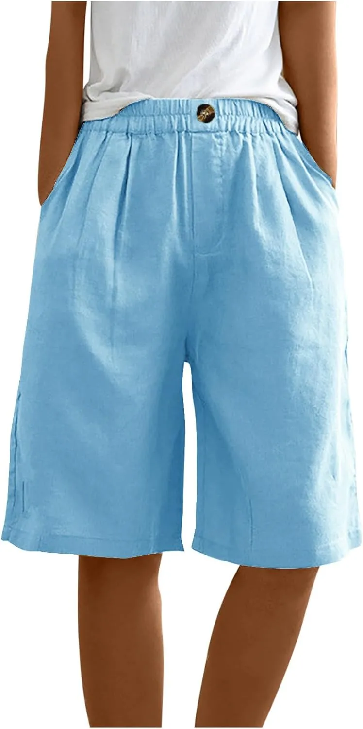 Womens Knee Length Shorts Dressy Casual Summer Loose Wide Leg Bermuda Shorts High Waisted Beach Vacation Outfits