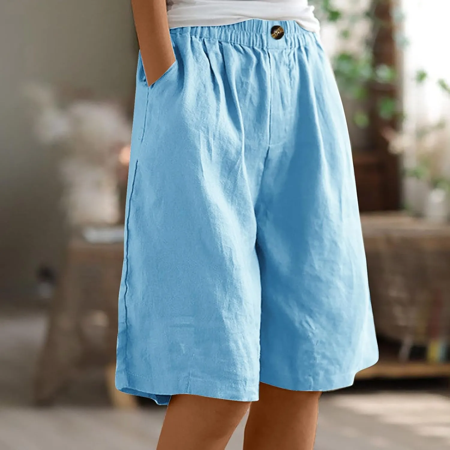 Womens Knee Length Shorts Dressy Casual Summer Loose Wide Leg Bermuda Shorts High Waisted Beach Vacation Outfits