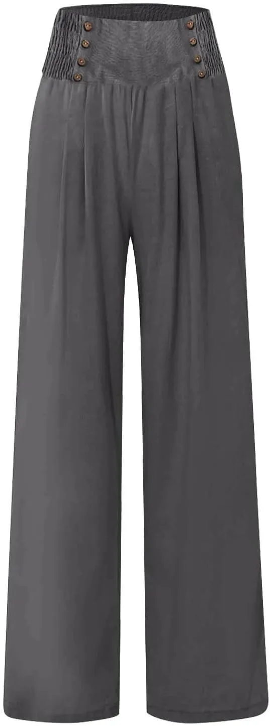 Women's Linen Blend Summer Flowy Pant Trousers Low Waist Ankle Length Loose Fit Trousers Vacation