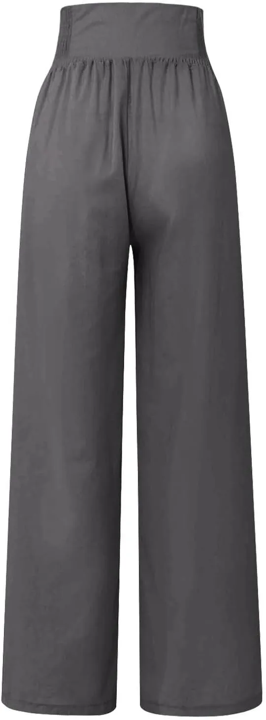 Women's Linen Blend Summer Flowy Pant Trousers Low Waist Ankle Length Loose Fit Trousers Vacation