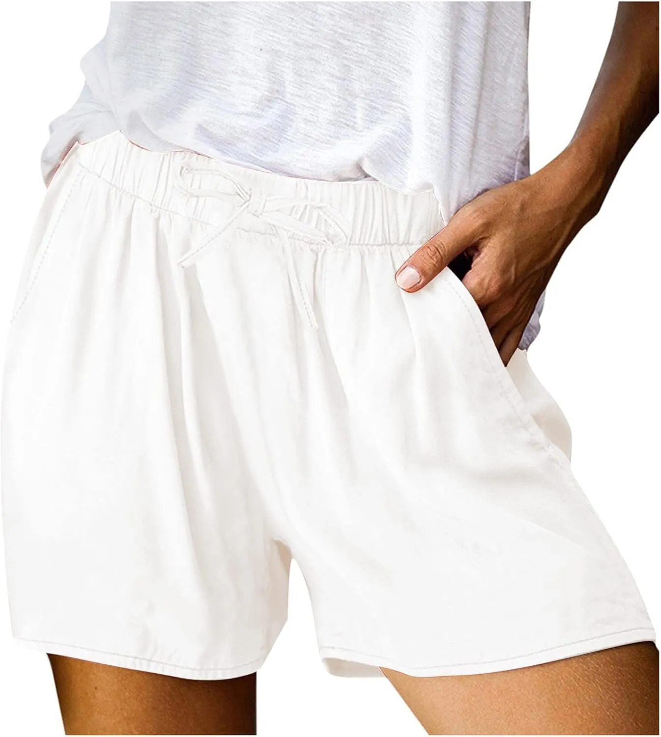 Women's Linen Shorts Casual Summer Elastic High Waisted Baggy Trouser Soft Comfy Drawstring Summer Vacation Outfits