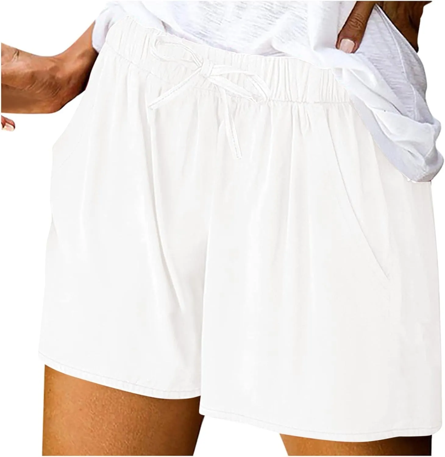 Women's Linen Shorts Casual Summer Elastic High Waisted Baggy Trouser Soft Comfy Drawstring Summer Vacation Outfits