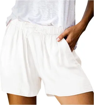Women's Linen Shorts Casual Summer Elastic High Waisted Baggy Trouser Soft Comfy Drawstring Summer Vacation Outfits