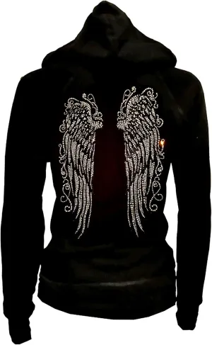 Women's Long Angel Wings Zip up Hoodie,Sweater,LADY Rhinestones Streetwear Oversized Jacket,Woman Graphic Hoody