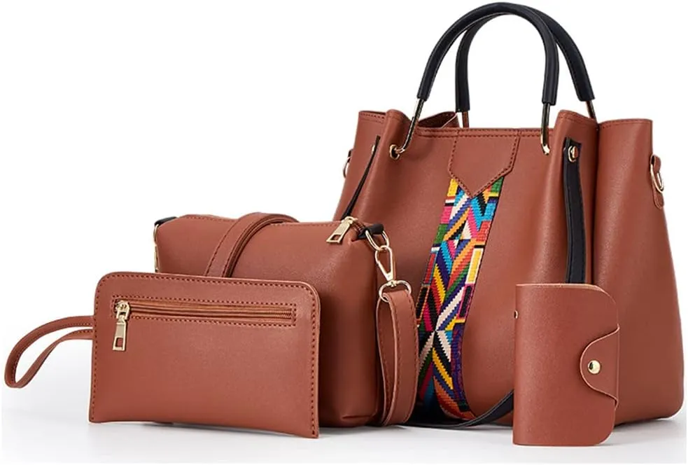 Womens Purse Sets 4pcs Top-Handle Shoulder Bag Fashion Tote Handbag Work Satchel