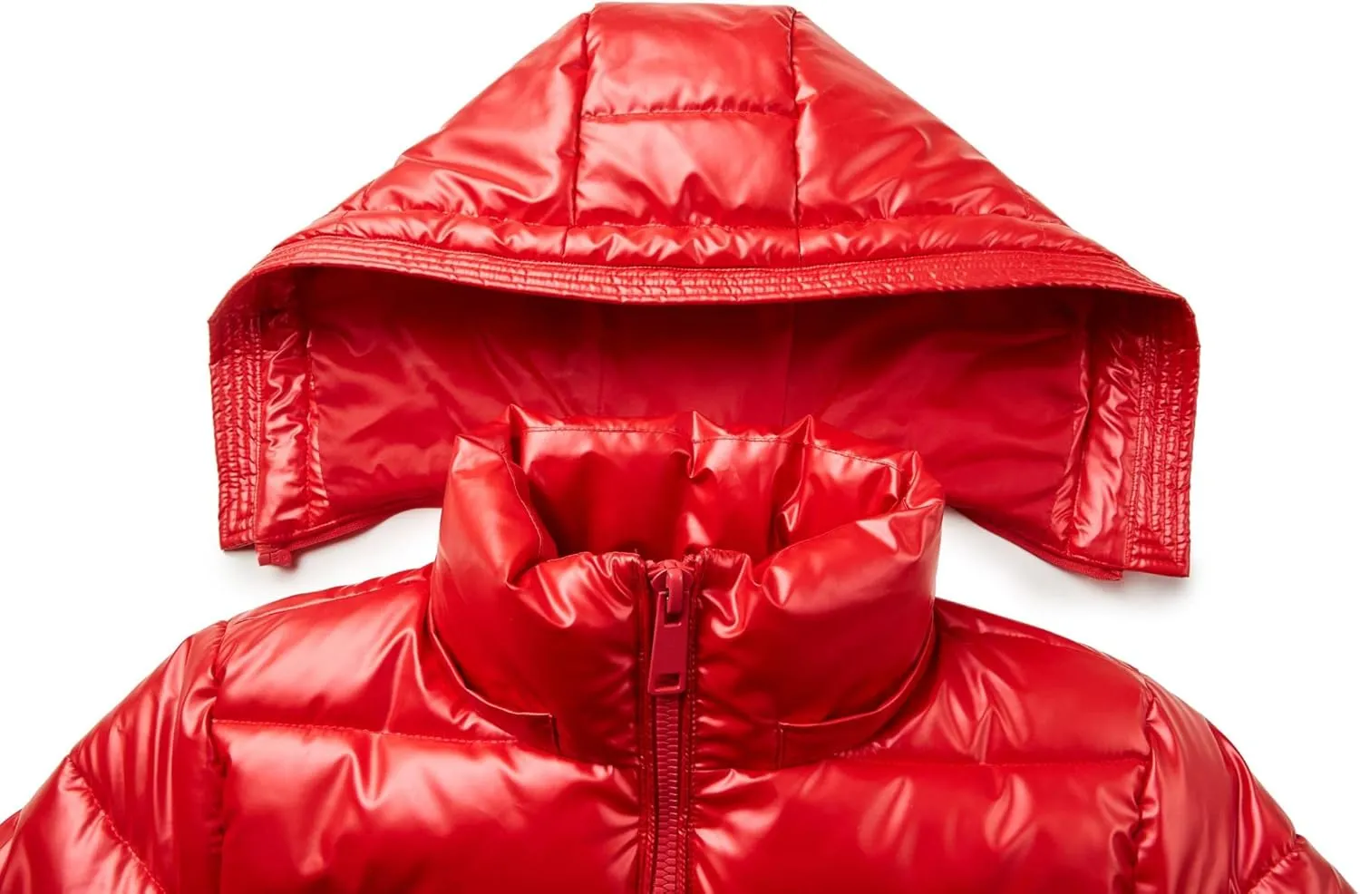 Women's Quilted Lightweight Puffer Jacket Metallic Shiny Winter Warm Zip Up Padded Coat with Detachable Hood