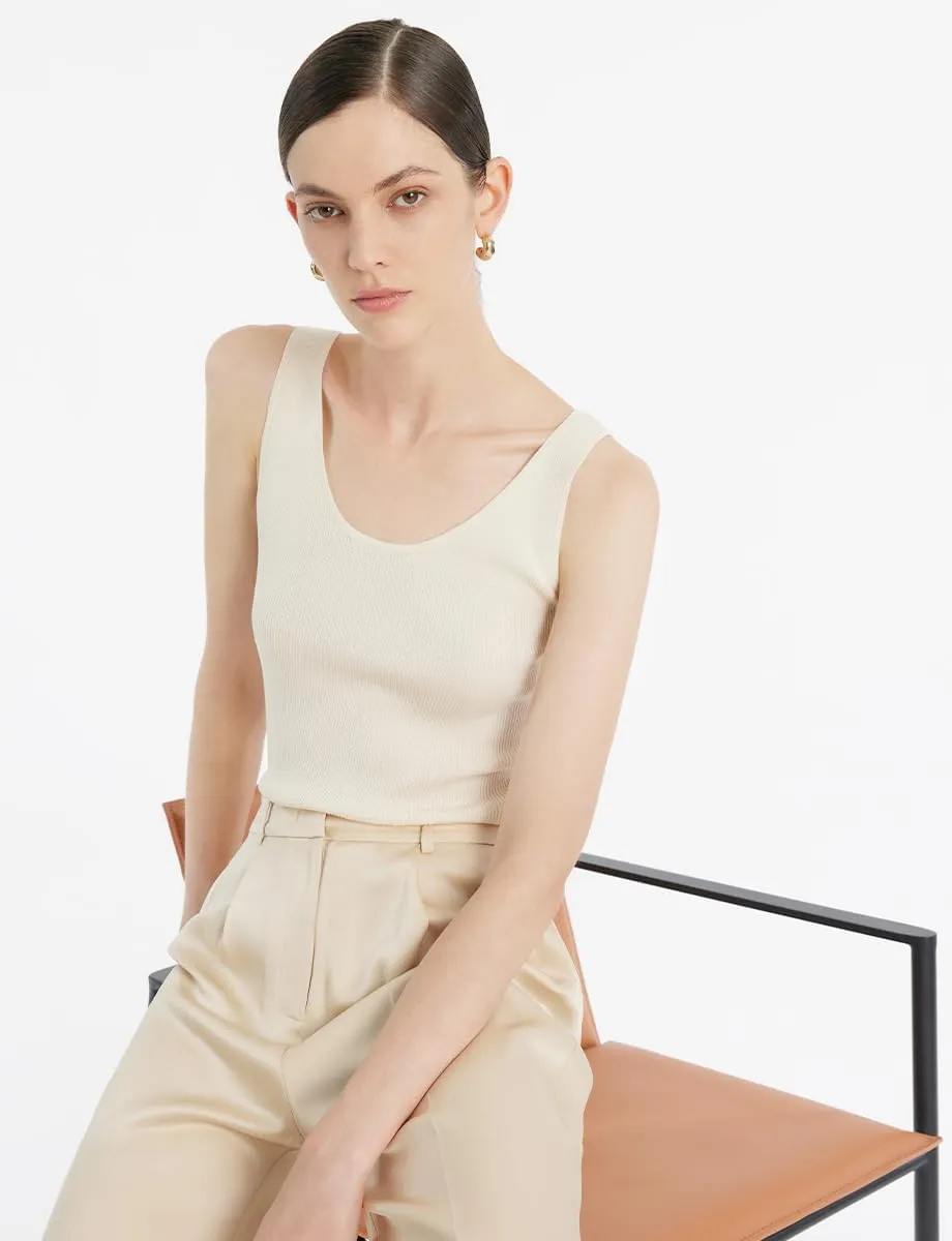 Women's Ribbed Sweater Tank Top Business Casual Slim Fitted Striped Knitted Tops