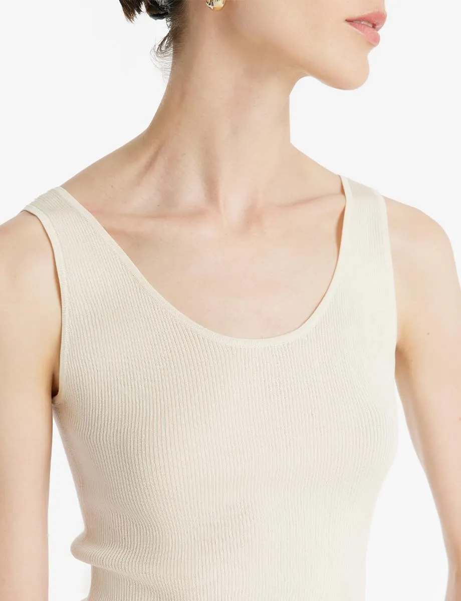 Women's Ribbed Sweater Tank Top Business Casual Slim Fitted Striped Knitted Tops