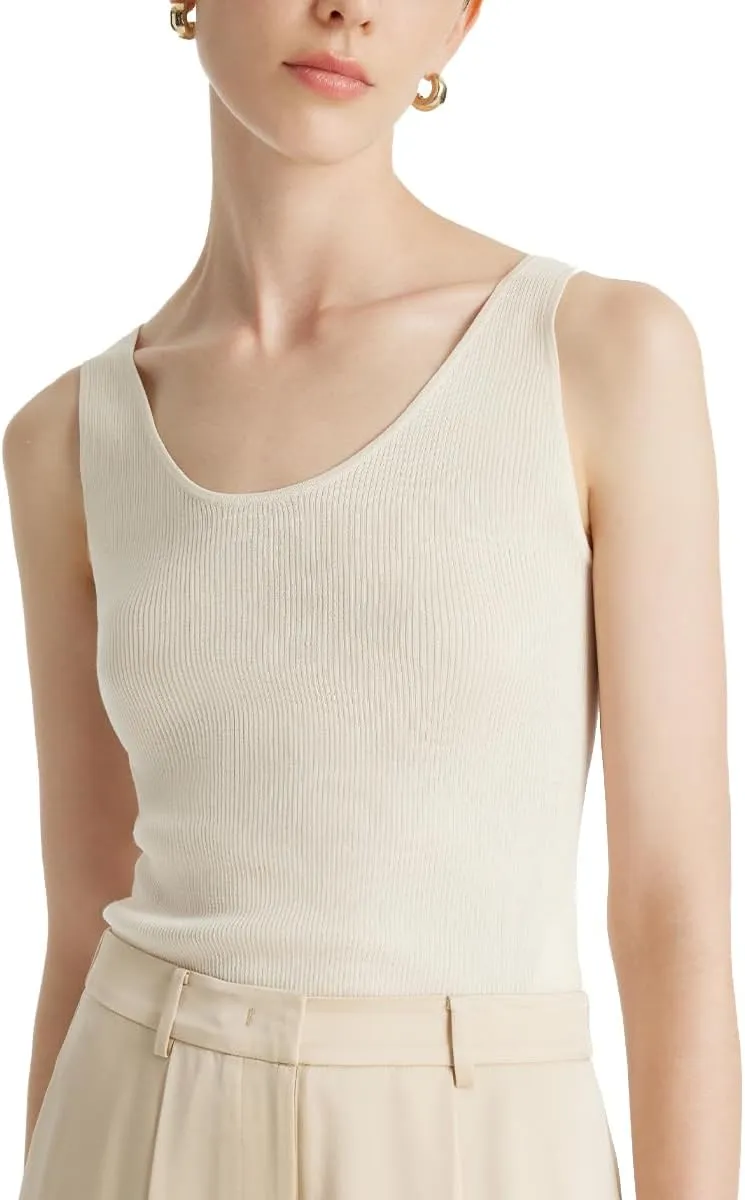 Women's Ribbed Sweater Tank Top Business Casual Slim Fitted Striped Knitted Tops