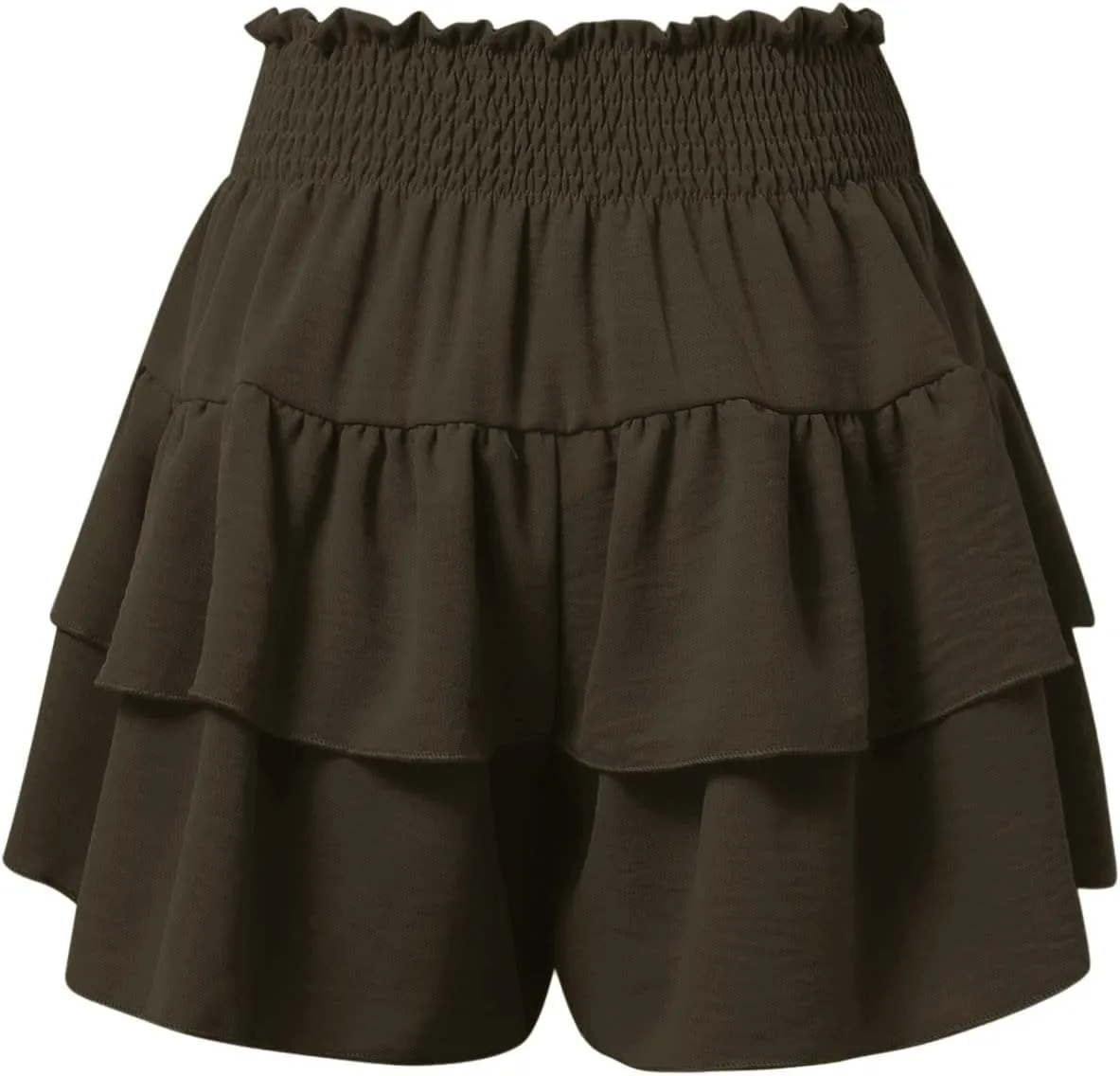 Women's Ruffle Tiered Skorts Trendy Elastic High Waist Wide Leg Baggy Skirt Shorts Clubwear Comfy Summer Beach Shorts