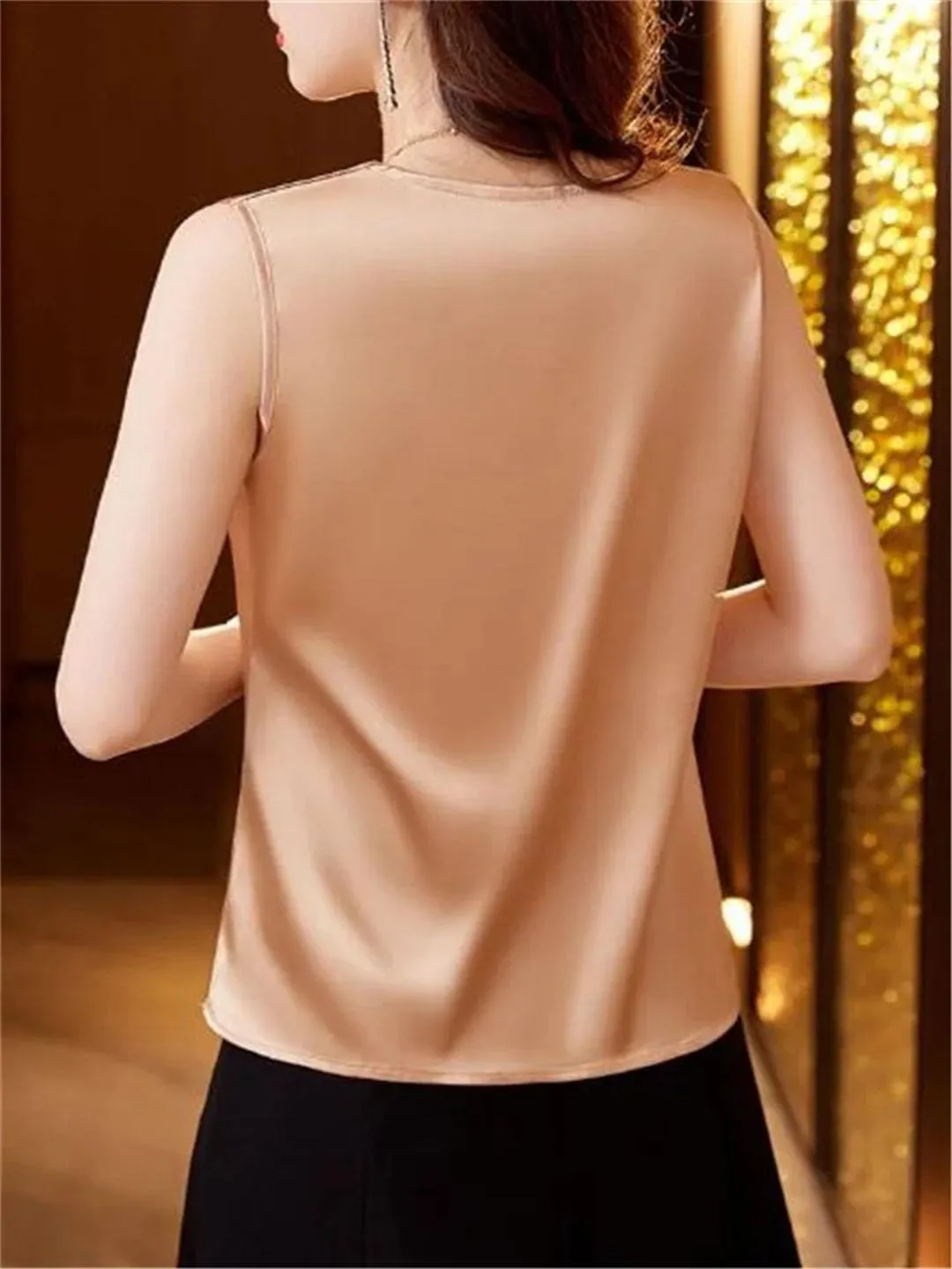 Women's Satin Camisole Tank Tops Square Neck National Button Sleeveless Top Silk Vest