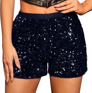 Womens Sequin Shorts Elastic High Waisted Sparkly Straight Legs Shorts 2025 Glitter Sparkle Party Shorts