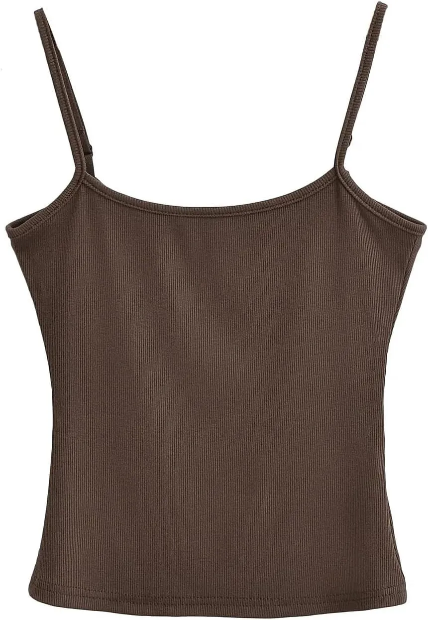 Women's Short Camisole Summer Square Neck Sleeveless Solid Color Casual Knit Top