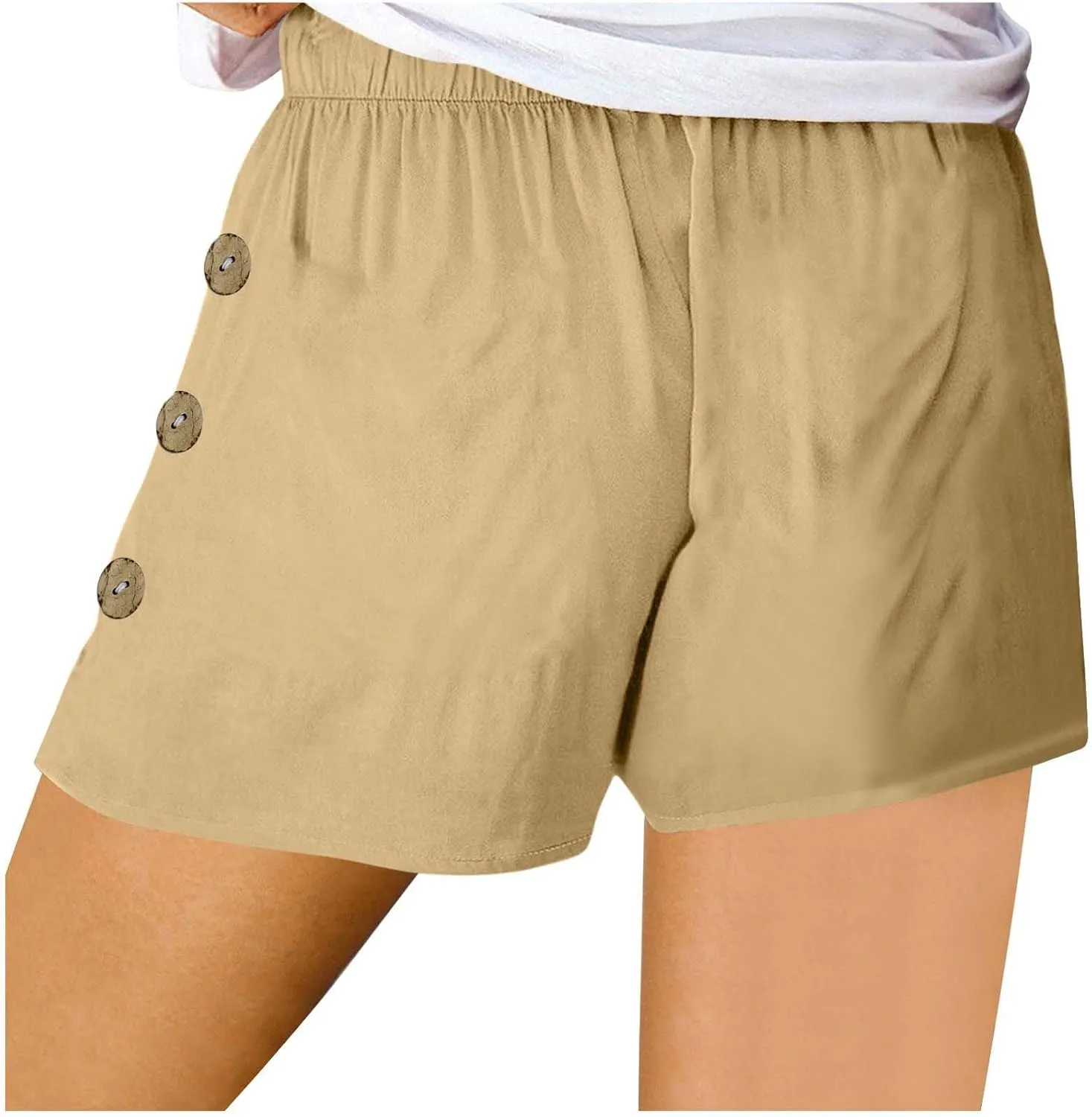 Womens Shorts Comfy Drawstring High Waist Cotton Shorts Solid Lounge Summer Beach Trouser Short with Button Pockets