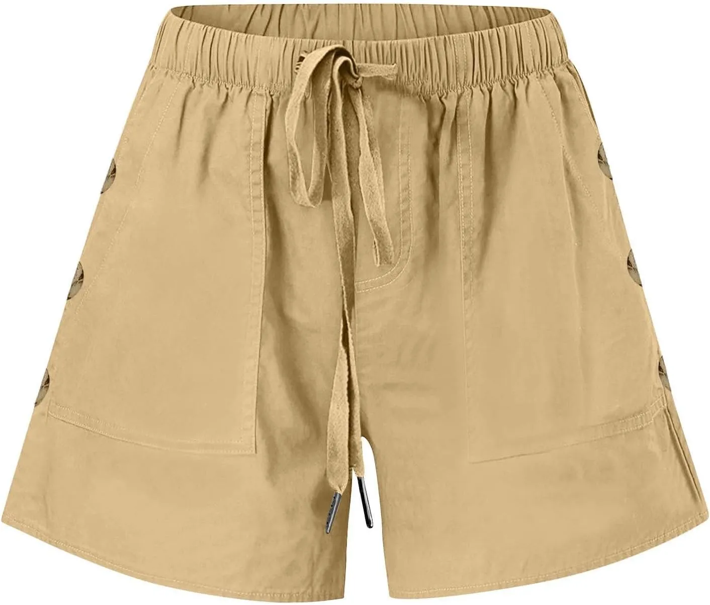 Womens Shorts Comfy Drawstring High Waist Cotton Shorts Solid Lounge Summer Beach Trouser Short with Button Pockets