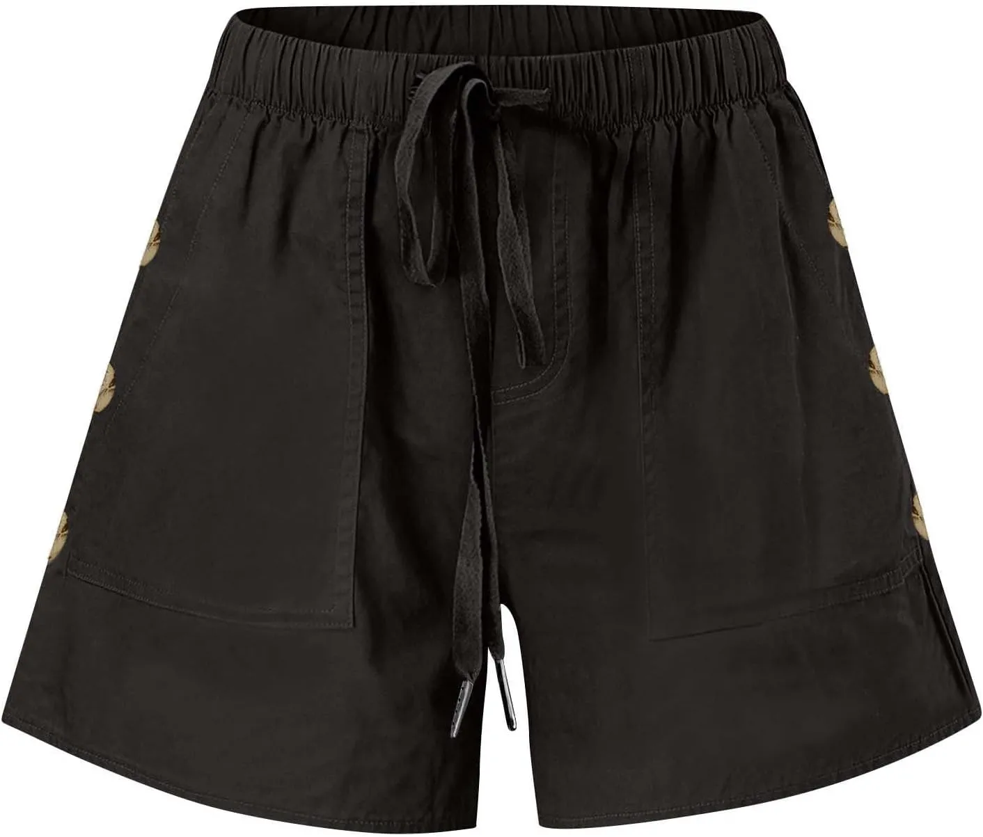 Womens Shorts Comfy Drawstring High Waist Cotton Shorts Solid Lounge Summer Beach Trouser Short with Button Pockets