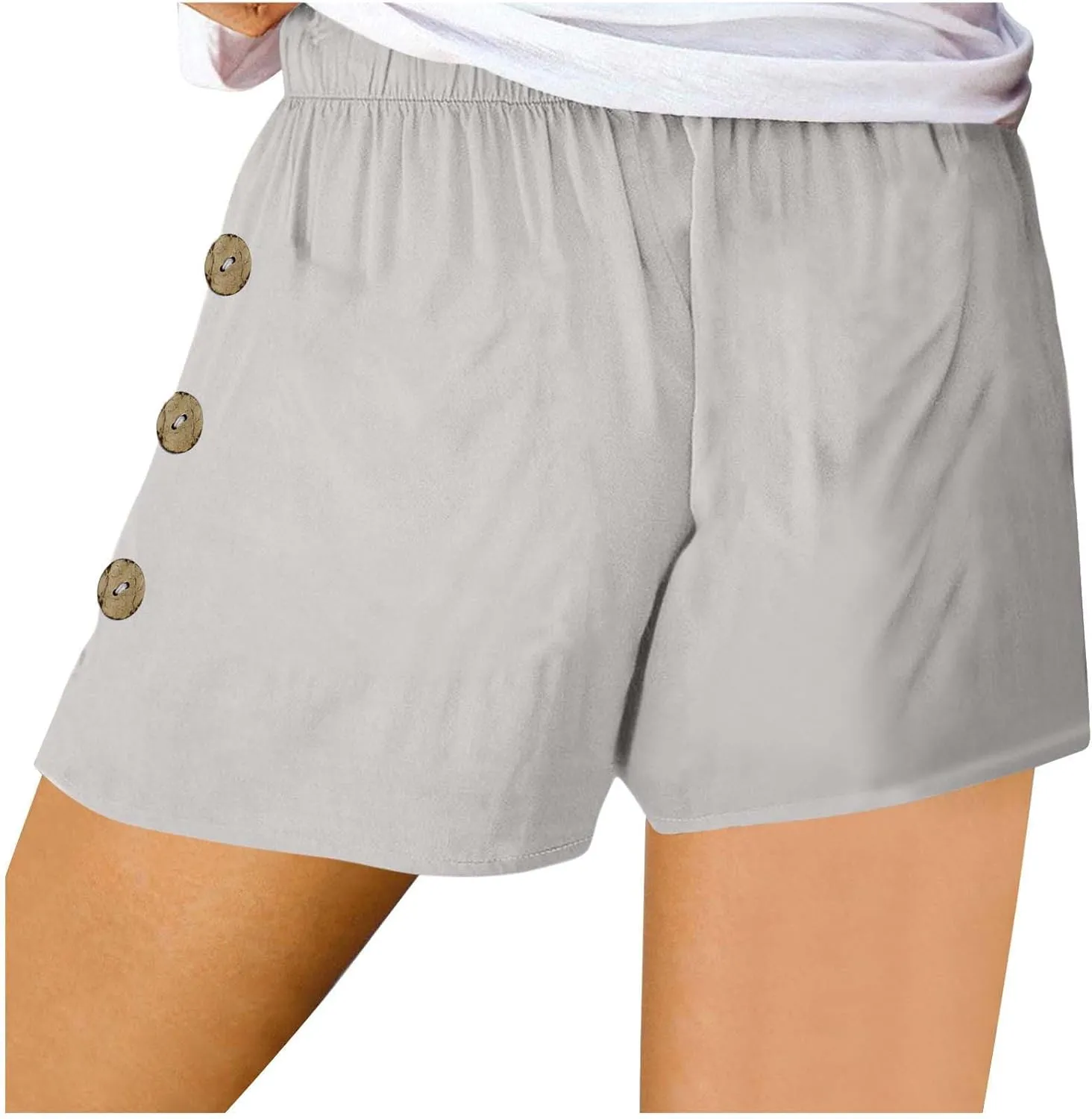 Womens Shorts Comfy Drawstring High Waist Cotton Shorts Solid Lounge Summer Beach Trouser Short with Button Pockets