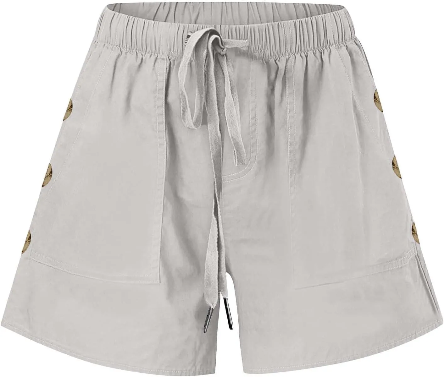 Womens Shorts Comfy Drawstring High Waist Cotton Shorts Solid Lounge Summer Beach Trouser Short with Button Pockets
