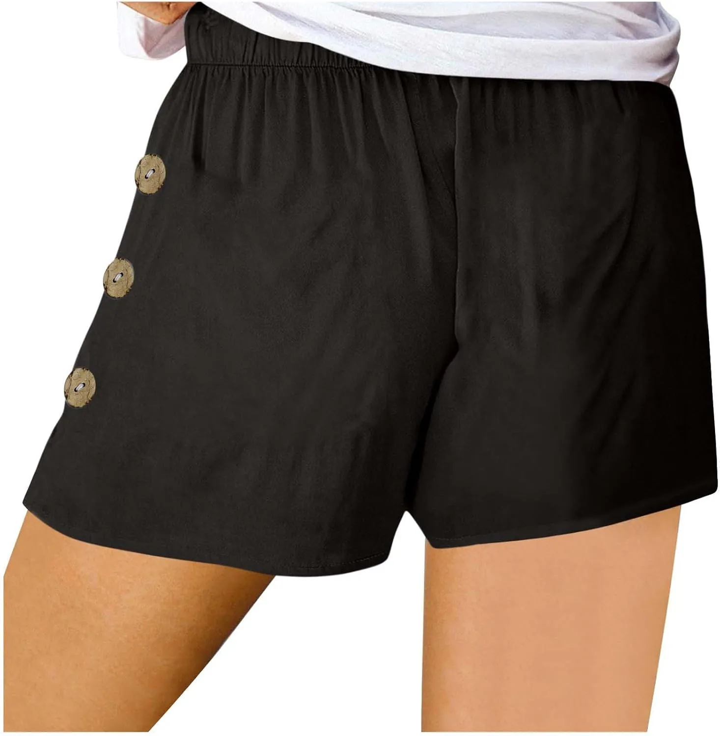 Womens Shorts Comfy Drawstring High Waist Cotton Shorts Solid Lounge Summer Beach Trouser Short with Button Pockets