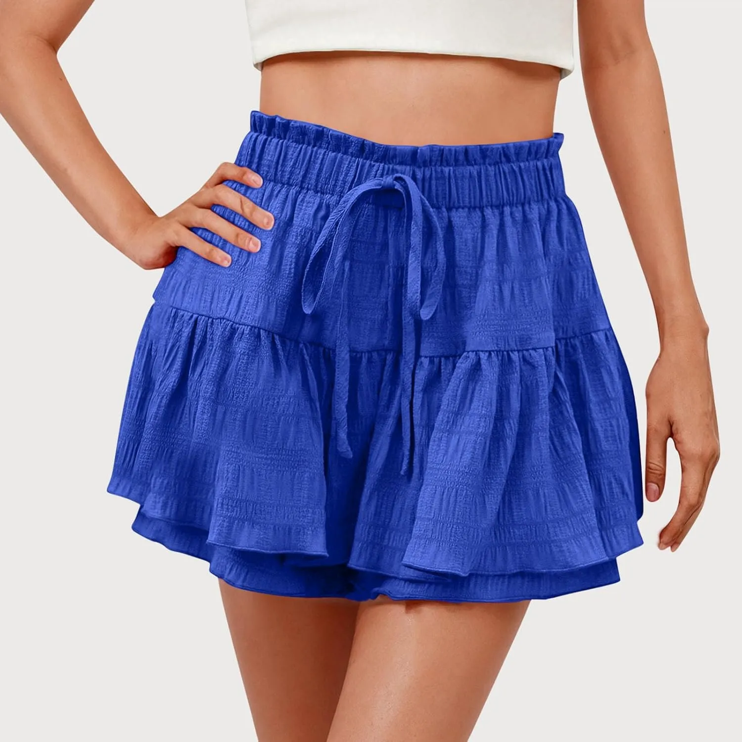 Womens Shorts Trendy Ruffle Hem Tiered Flowy Skorts High Waisted Drawstring Casual Summer Tennis Skirt Shorts 2025