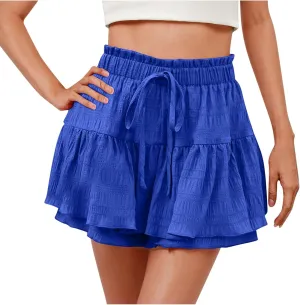 Womens Shorts Trendy Ruffle Hem Tiered Flowy Skorts High Waisted Drawstring Casual Summer Tennis Skirt Shorts 2025
