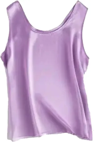 Women's Silk Satin Summer Camisole O-Neck Sleeveless Tank Dressy Casual Basic Top
