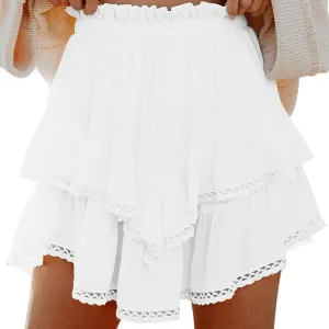 Women's Skirt Solid Color Mesh Layered Stylish Mini Shorts Elegant High Waisted Casual Skirt with Sheer Overlay