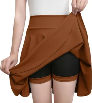 Women's Skort with Built-in Shorts 2025 Fashion Casual Stretchy Pleated High Waisted Flared Mini Tennis Skater Skirt