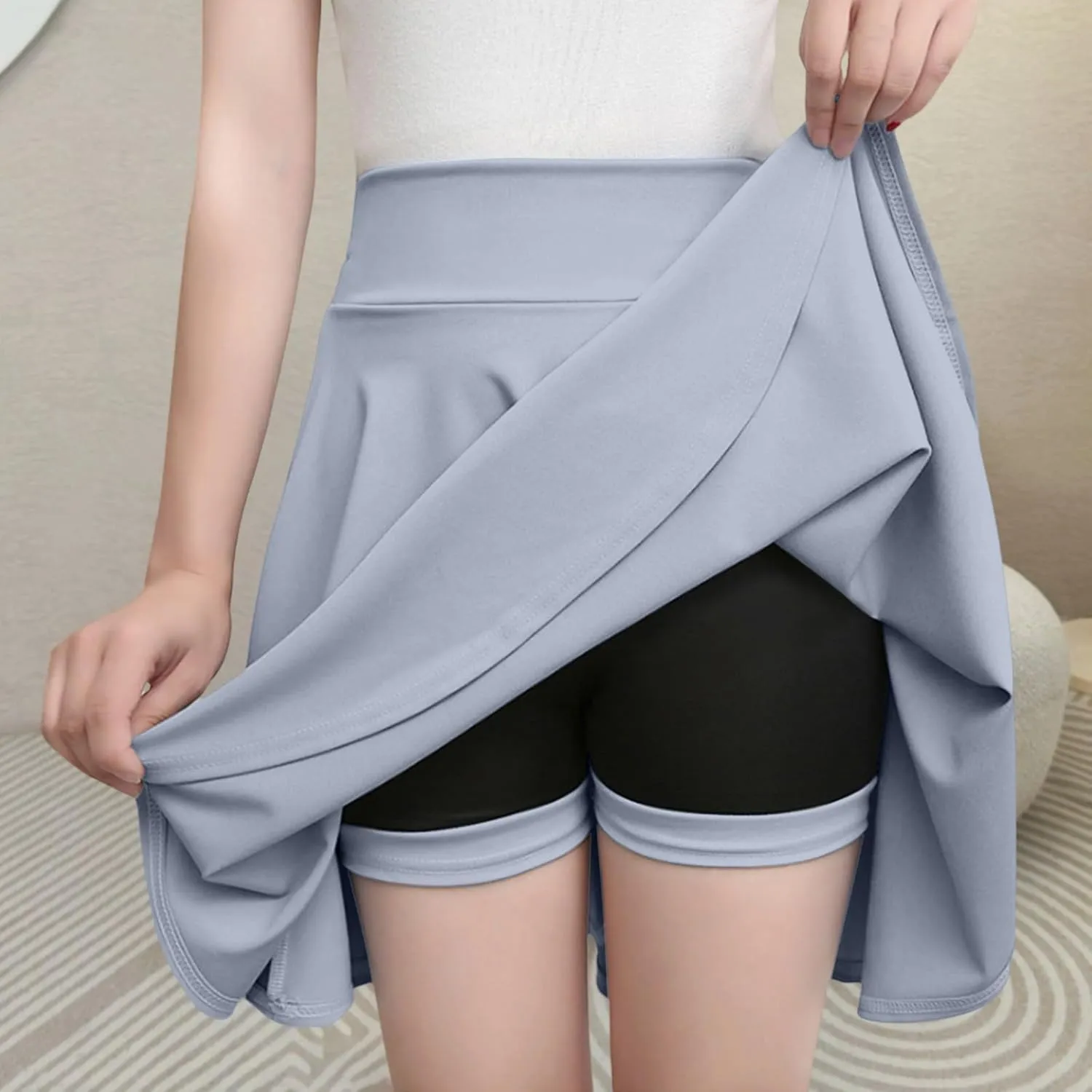 Women's Skort with Built-in Shorts 2025 Fashion Casual Stretchy Pleated High Waisted Flared Mini Tennis Skater Skirt