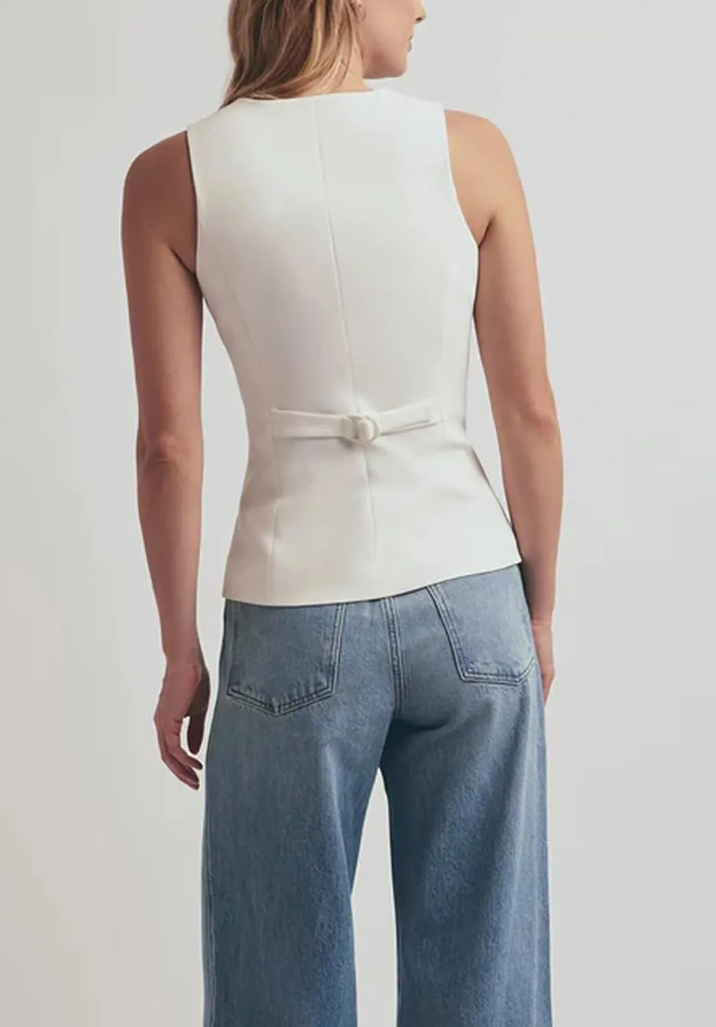 Women's Solid Vest Sleeveless 4 Button V Neck Waistcoat Casual Office Crop Top