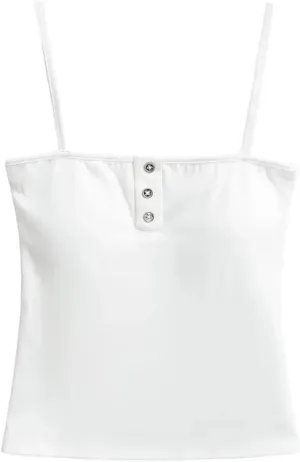 Women's Square Neck Spaghetti Strap Camisole Button-Up Slim Fit Casual Tank Top