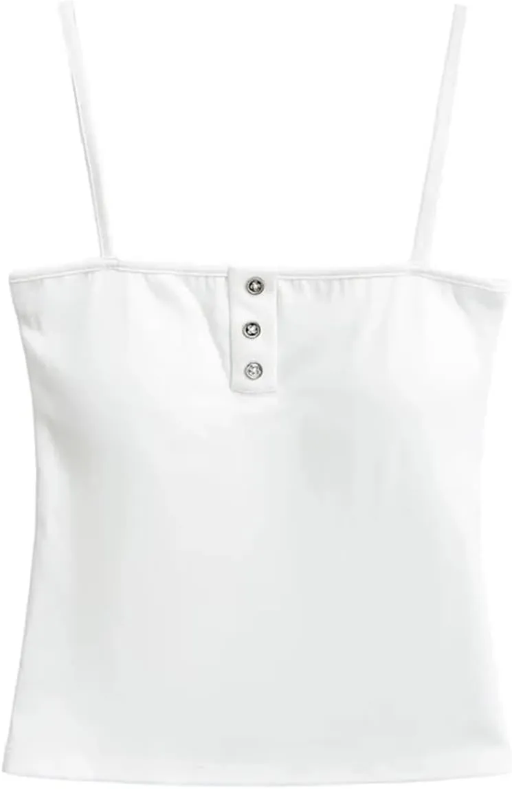 Women's Square Neck Spaghetti Strap Camisole Button-Up Slim Fit Casual Tank Top