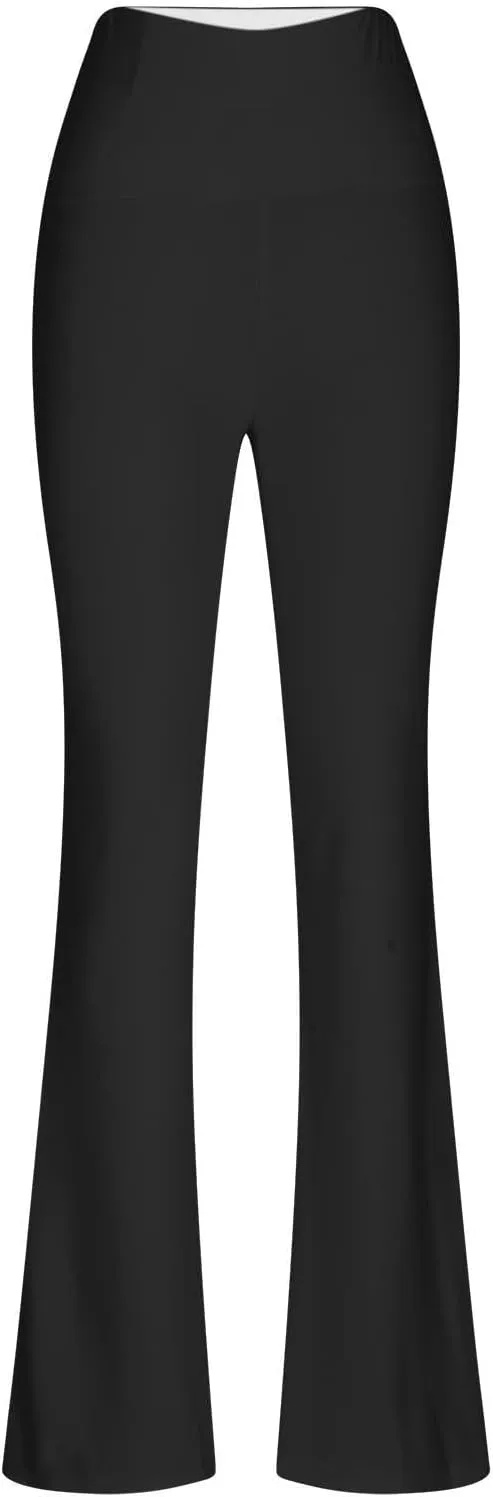 Womens Stretch High Waist Leggings Regular Fitted Solid Flared Pants Active Workout Yoga Pants Seamless