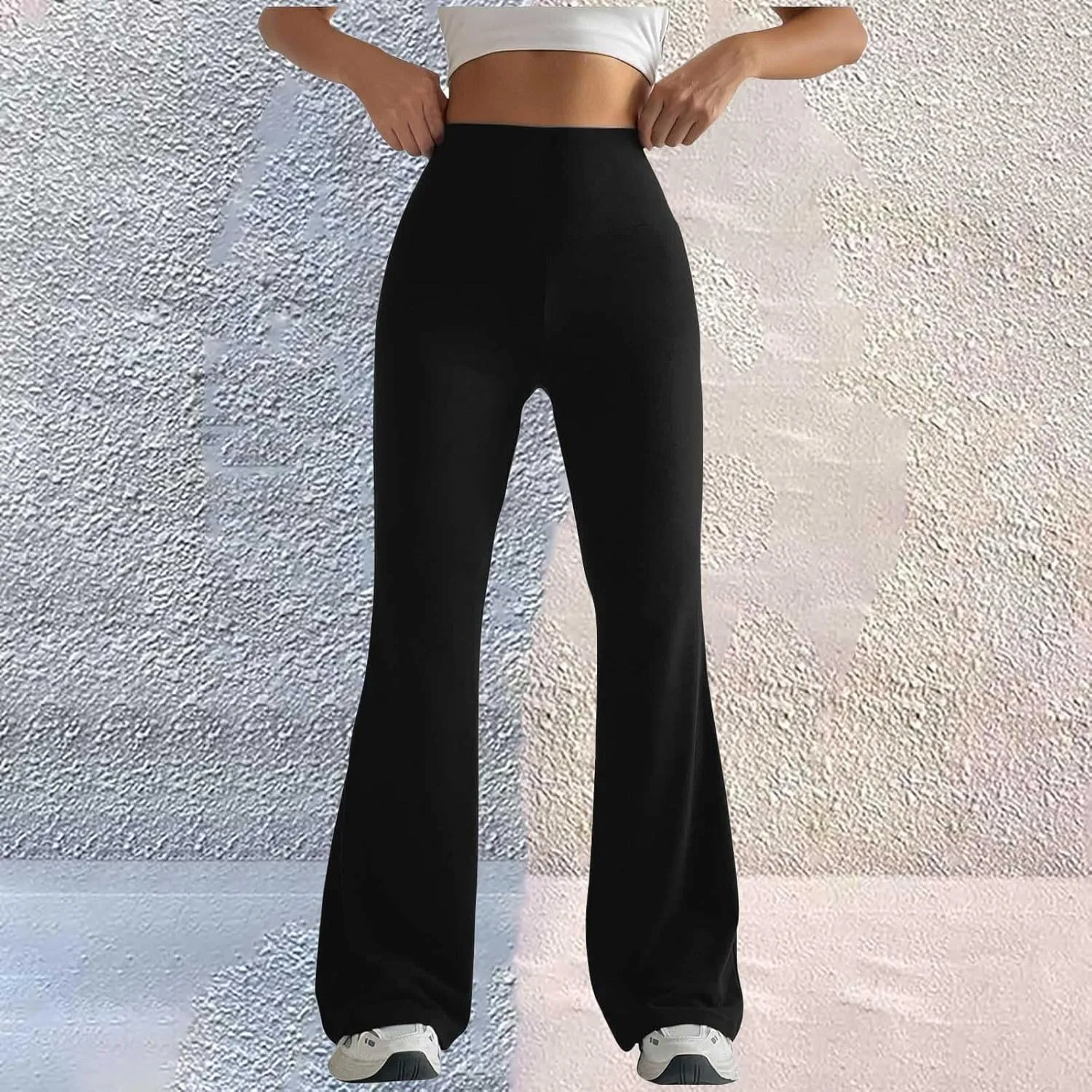 Womens Stretch High Waist Leggings Regular Fitted Solid Flared Pants Active Workout Yoga Pants Seamless