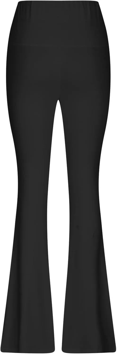 Womens Stretch High Waist Leggings Regular Fitted Solid Flared Pants Active Workout Yoga Pants Seamless