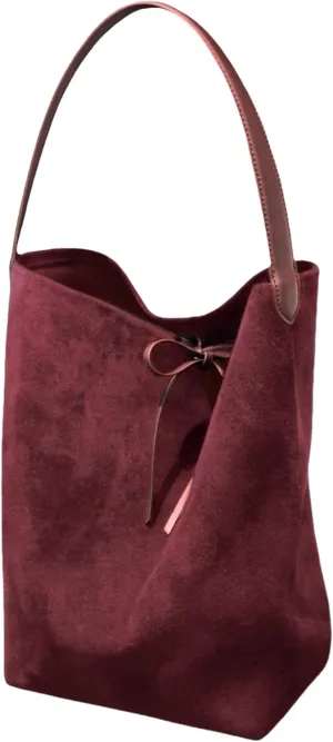 Women's Suede Leopard Bucket Shoulder Bag Genuine Leather Handbag Top Handle Tote