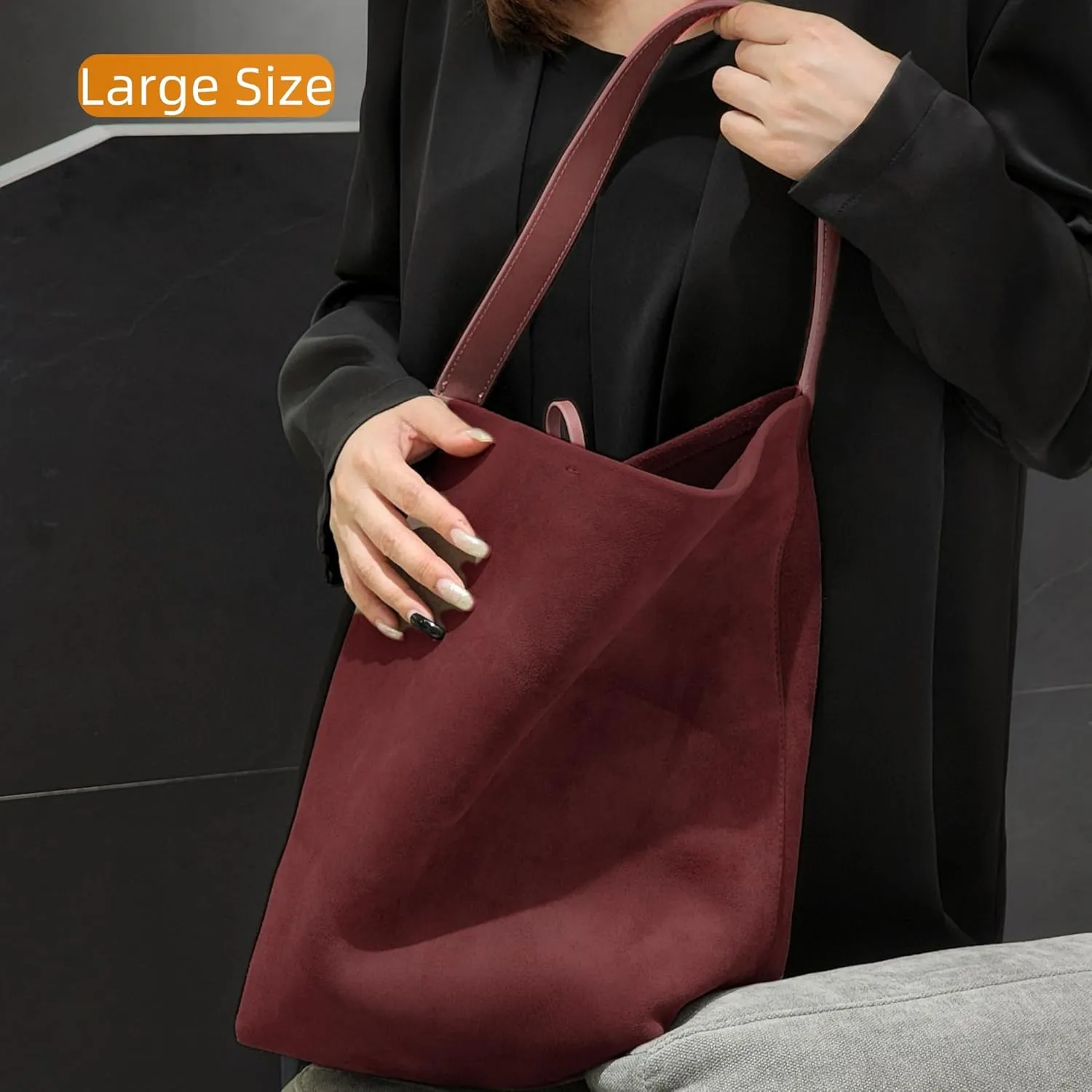 Women's Suede Leopard Bucket Shoulder Bag Genuine Leather Handbag Top Handle Tote
