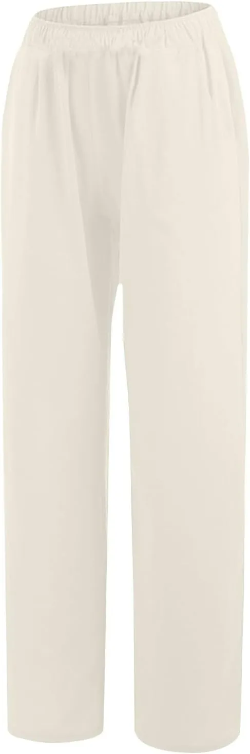Womens Summer Casual Linen Pants 2025 Fashion High Waist Loose Fit Drawstring Trousers Palazzo Pants with Pockets