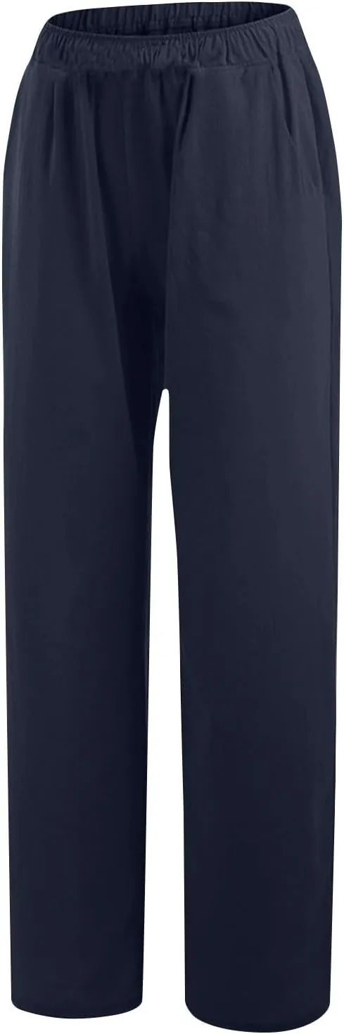 Womens Summer Casual Linen Pants 2025 Fashion High Waist Loose Fit Drawstring Trousers Palazzo Pants with Pockets